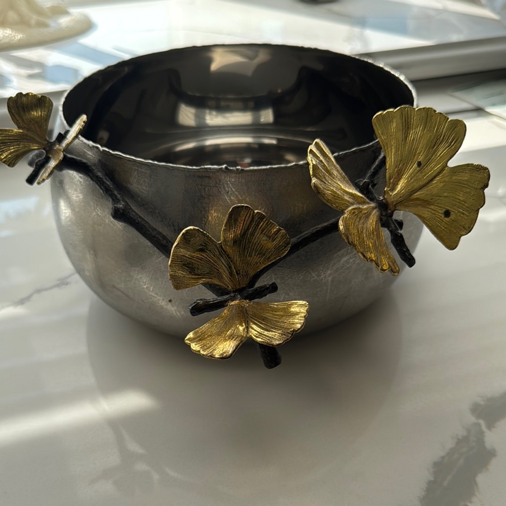 Michael Aram Silver and Gold Butterfly Bowl